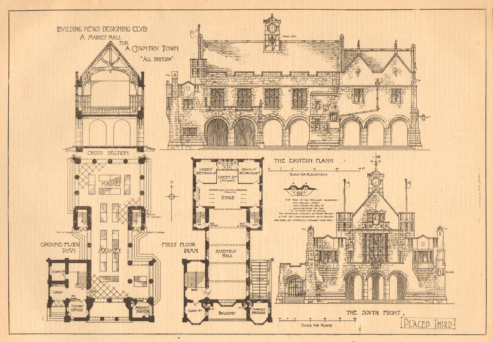 A market hall for a country town, ''All British''. Plans & elevations 1903
